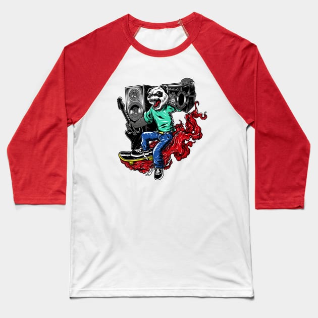 Panda Skate Music Baseball T-Shirt by Mako Design 